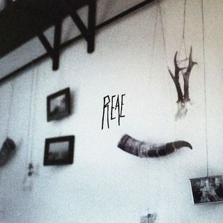 Cover for the track '[sf] Prehend the Room #0 - Pièce de vie' by REAE. Granulated black and white photograph of a living room wall with photographs and animal horns hanging on threads.